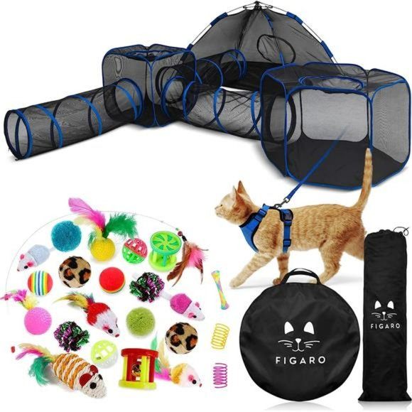 6-in-1 Cat Tent w/ Tunnel for Outdoor Cat Enclosures, Portable Playpen Play Tent - Picture 1 of 6